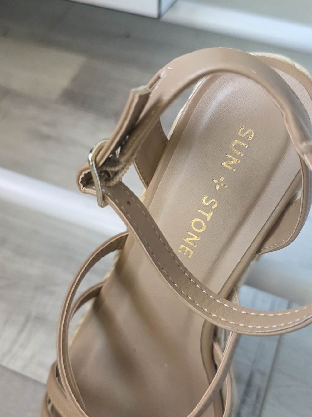 Sun + Stone Tan Strappy Wedge Sandals with Braided Platform - Picture 3 of 7